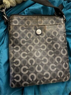 Coach Black Signature 'C' Pattern Messenger Bag